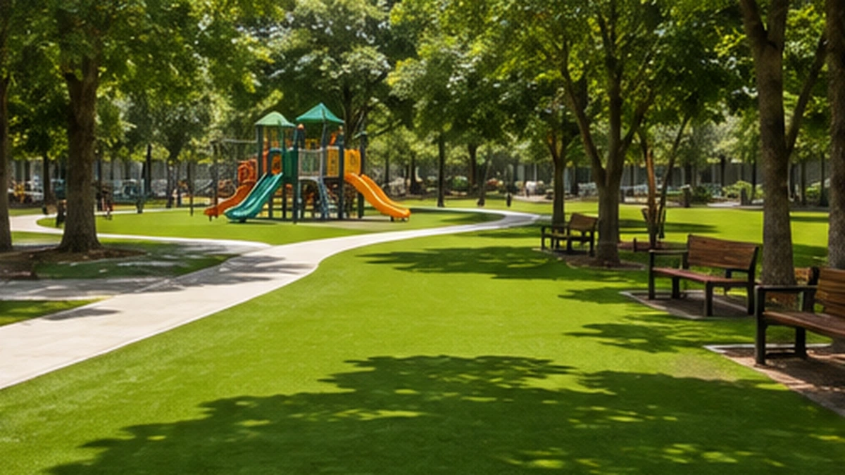 Artificial turf in public park and recreational space